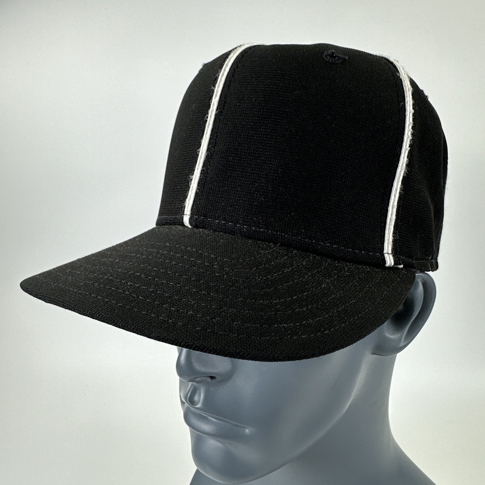 VINTAGE New Era Referee Fitted Hat Cap 6 3/4 Black White Stripes Pro Model 90s